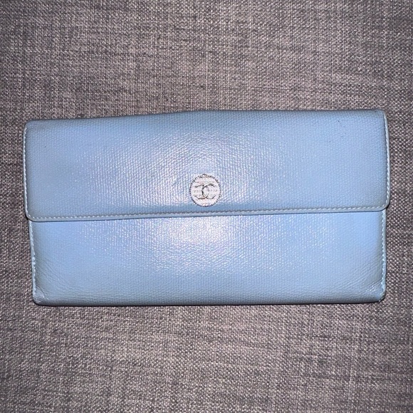Chanel CC button long flap wallet with chain in blue grey - Picture 2 of 10